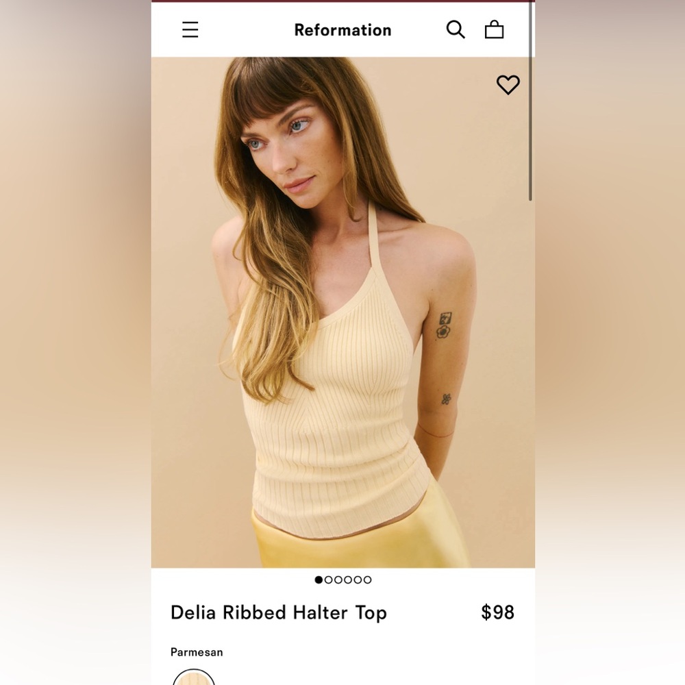 Reformation yellow Delia Ribbed Halter Top in size Small.